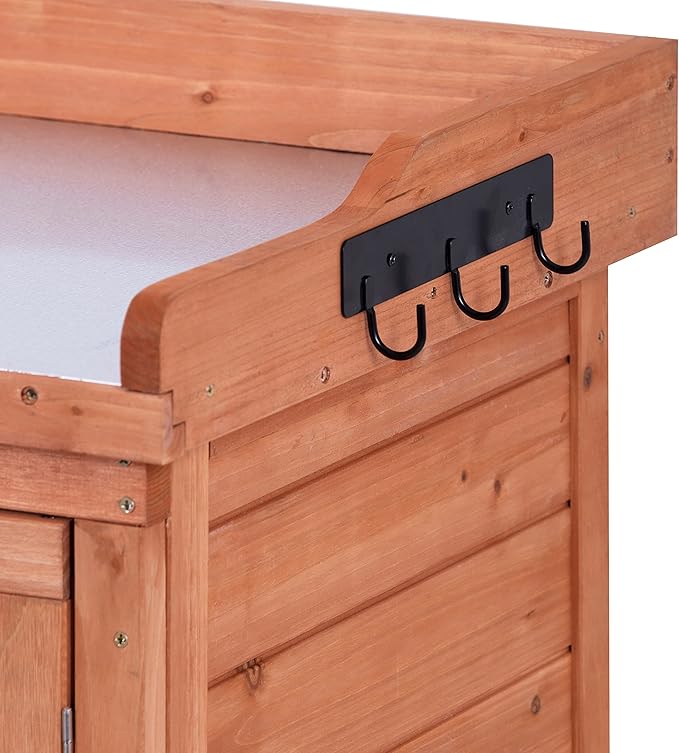 SPOFLYINN 39 Inch Outdoor Garden Horticultural Wooden Storage Cabinet Garden Potting Bench Table Planting Work Station for Indoor Outdoor Garden Storage Cabinet Orange As Shown One Size