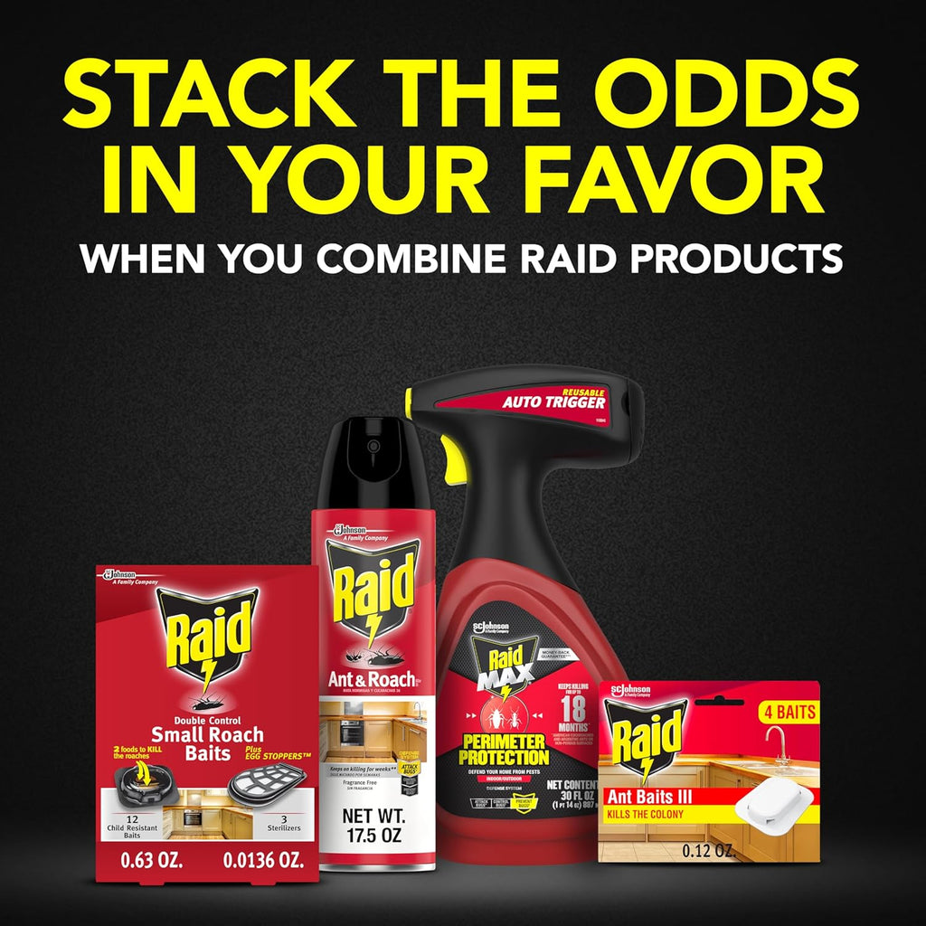 Raid Double Control Small Roach Baits, Plus Egg Stoppers, Child Resistant, For Indoor Use, Kills Roaches for 3 Months, 12 Count