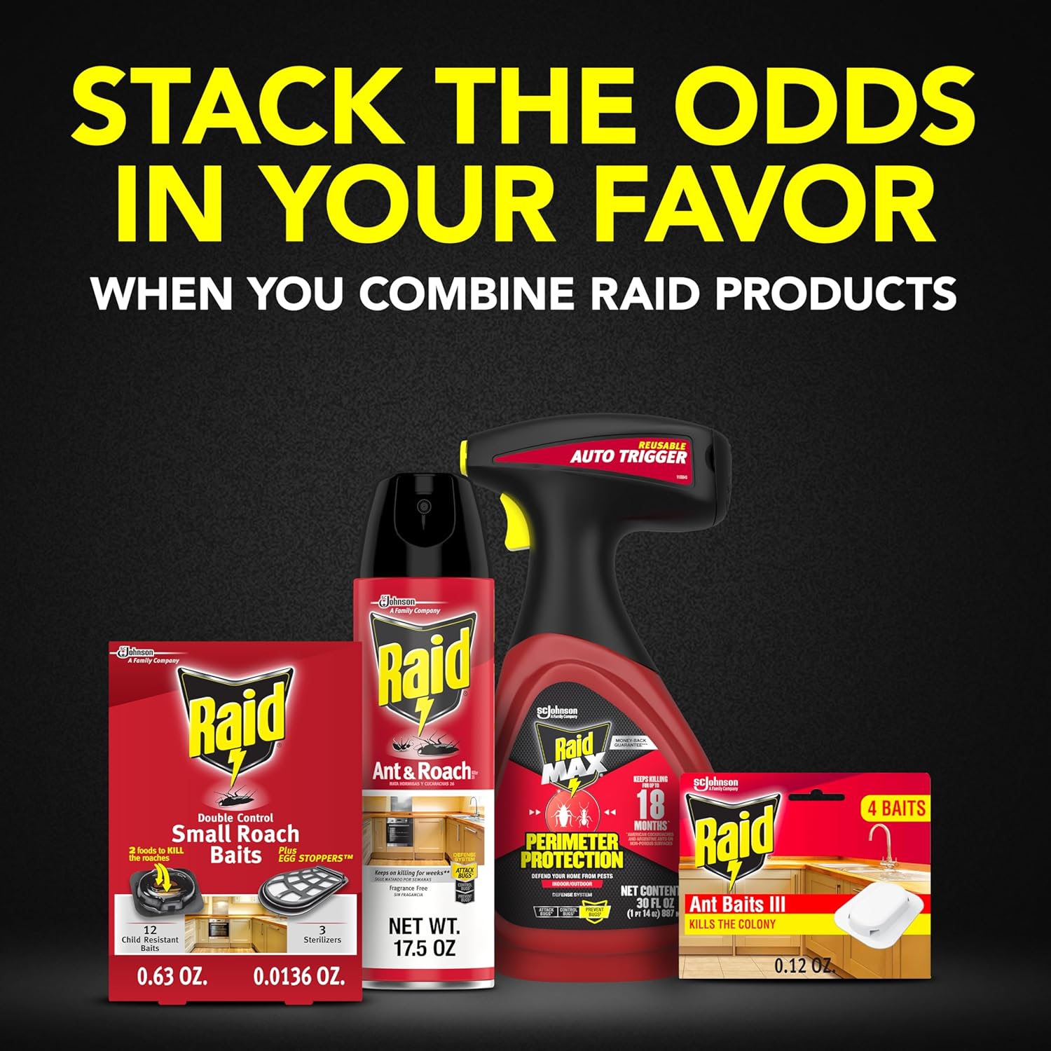 Raid Double Control Small Roach Baits, Plus Egg Stoppers, Child Resistant, For Indoor Use, Kills Roaches for 3 Months, 12 Count