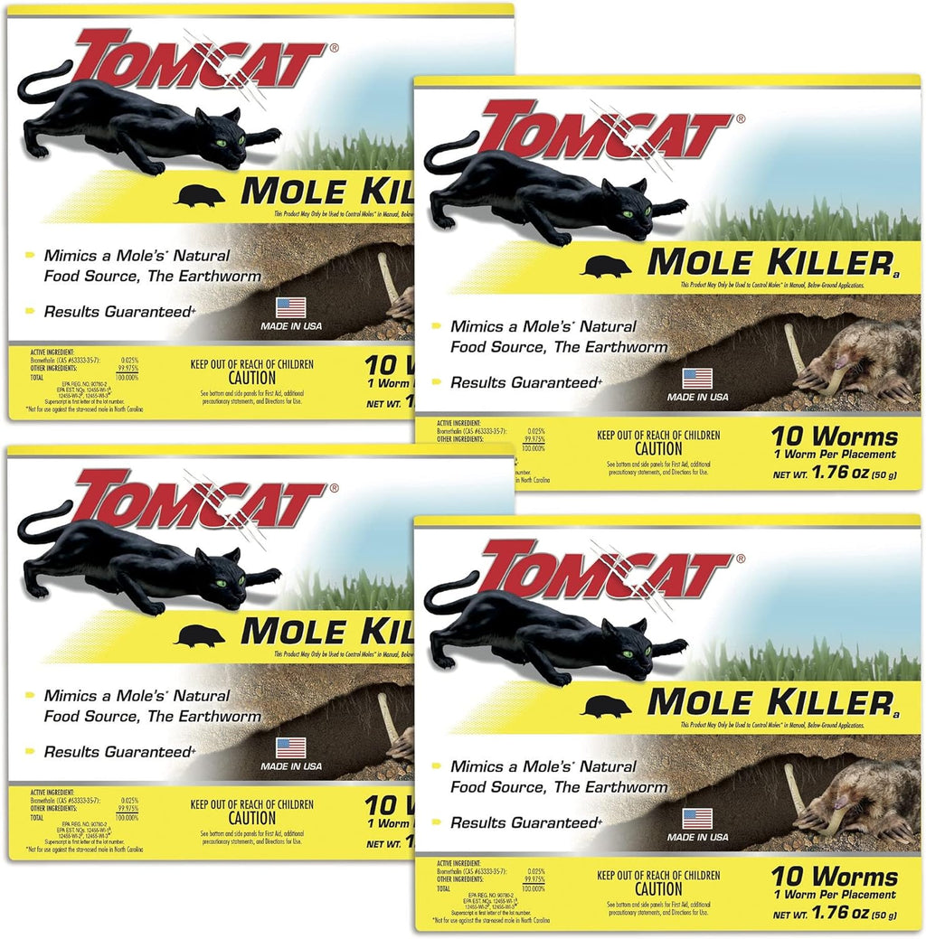 Tomcat Mole Killer(a), Ready-to-Use Worm Bait Strips that Mimic Earthworms, Kills Moles in One Feeding, 10 pk.
