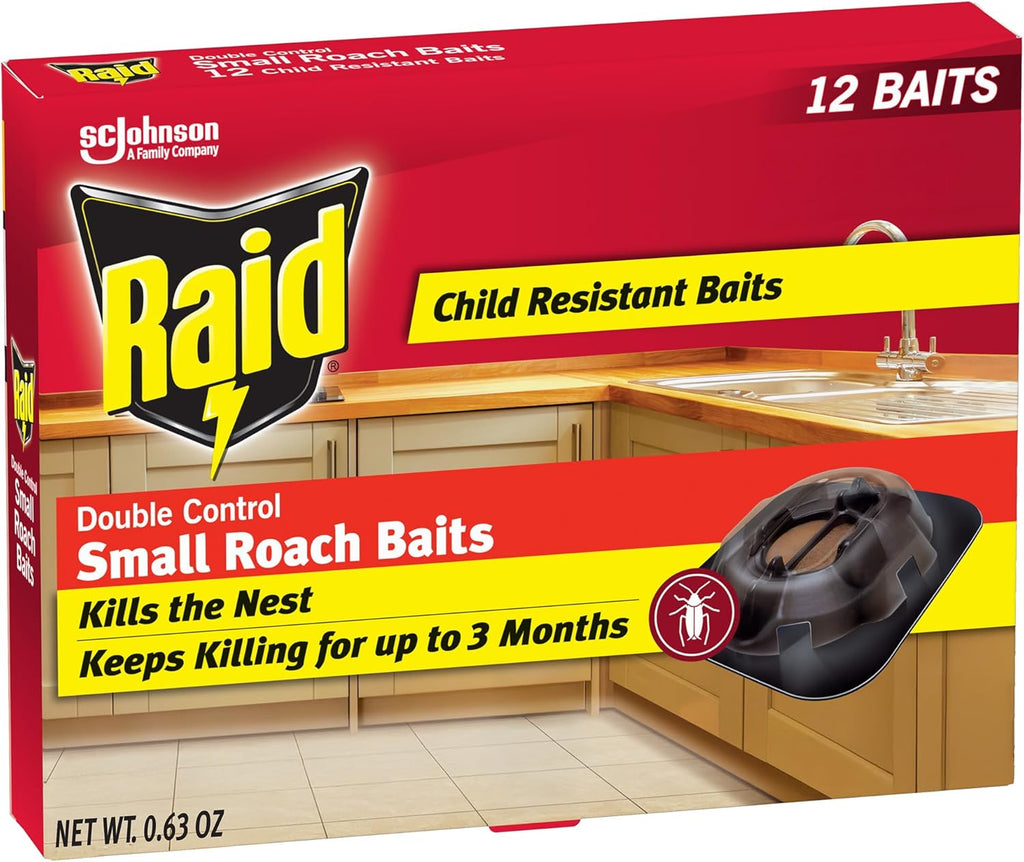 Raid Double Control Small Roach Baits, Child Resistant, For Indoor Use, Kills Roaches for 3 Months, 12 Count