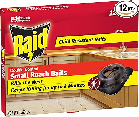 Raid Double Control Small Roach Baits, Child Resistant, For Indoor Use, Kills Roaches for 3 Months, 12 Count