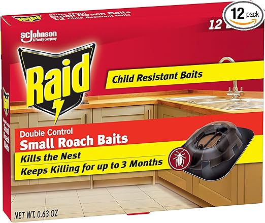 Raid Double Control Small Roach Baits, Child Resistant, For Indoor Use, Kills Roaches for 3 Months, 12 Count