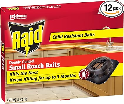 Raid Double Control Small Roach Baits, Child Resistant, For Indoor Use, Kills Roaches for 3 Months, 12 Count