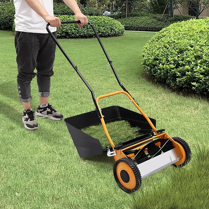 16 Inch Manual Push Reel Lawn Mower, Push Lawn Sweeper with Grass Catcher, Leaf Collector Lawn Sweeper for Villa Yards, Park Greening, Factory Greening, Meadow Forest Garden