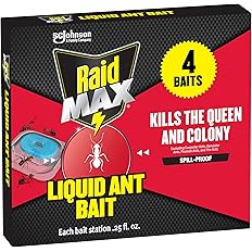Raid Max Liquid Ant Bait; Kills Ants Where They Breed, for Indoor and Outdoor Use; 4 Bait Stations