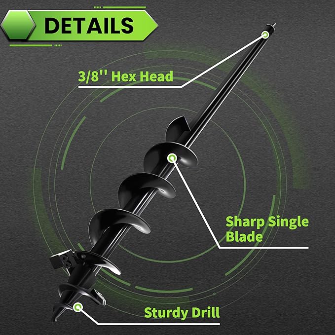 SYITCUN Auger Drill Bit for Planting - 3"X36" Heavy-Duty Garden Auger Spiral Drill Bit - Bulb Planter Tool - 3/8" Hex Drive Drill
