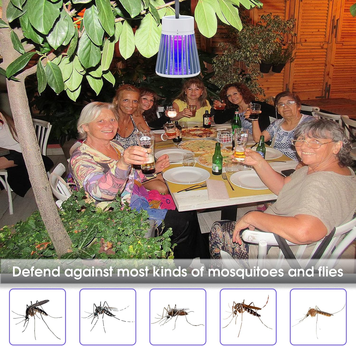 Rechargeable Mosquito Zapper for Home & Camping - UV Purple Light Electric Insect Trap, USB Charging, Safety Grid, Indoor/Outdoor Bug Killer (Gray)