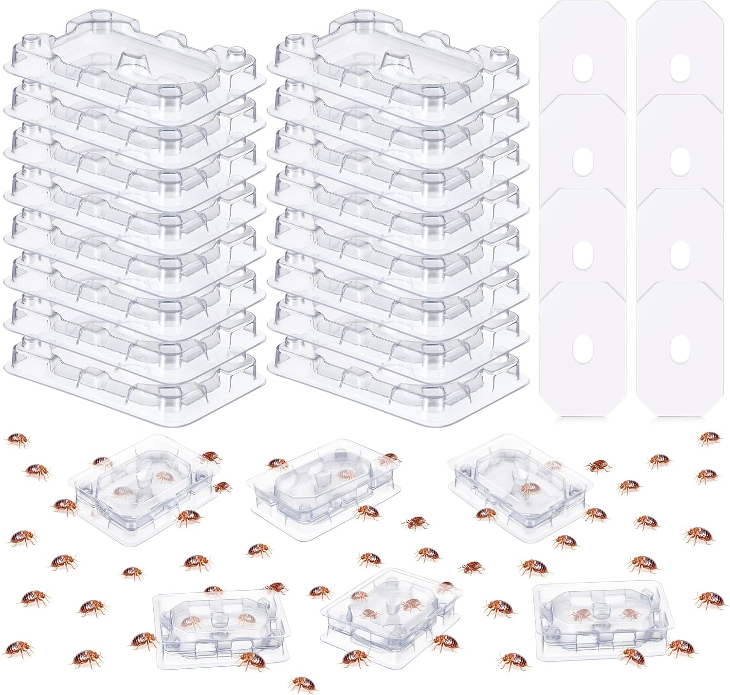 Qualirey 32 PCS Bed Bug Detector Reusable, Bedbug Traps with Strong Glue, Bedbug Interceptors, Early Detection Glue Trap for Bed Legs, Indoor Pest Control Blocker for Home and Travel (Clear-16 Set)