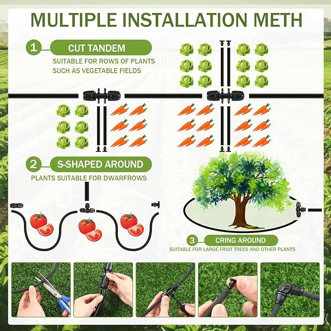 100 ft 1/4 Inch Soaker Hose 50 ft 1/2 Inch Drip Irrigation Tubing with Hose Connector Accessories Drip Irrigation System for Watering Garden Planters Flower Vegetable Lawn Yard