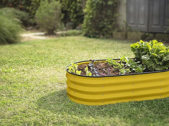 Plant & Plot Galvanized Raised Garden Beds Outdoor // 4×2×1 ft Planter Raised Beds for Gardening, Vegetables, Flowers (Yellow) // Large Metal Garden Box