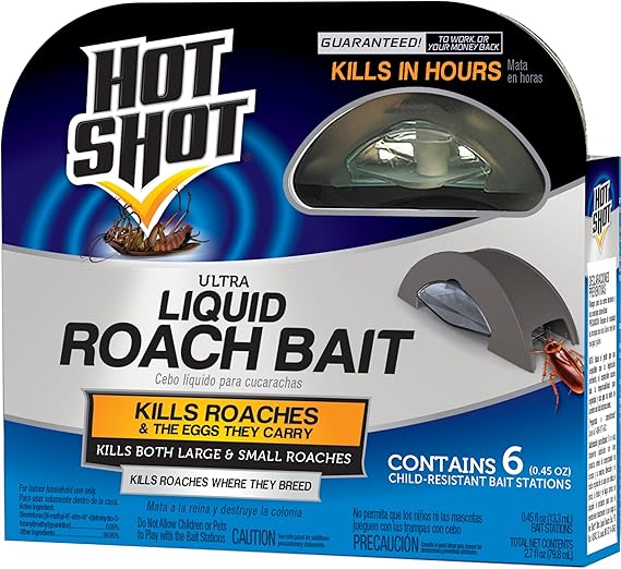 Hot Shot Ultra Liquid Roach Bait 6 Count, Kills In Hours, 1 Pack