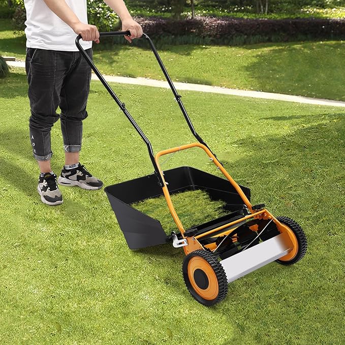16 Inch Manual Push Reel Lawn Mower, Push Lawn Sweeper with Grass Catcher, Leaf Collector Lawn Sweeper for Villa Yards, Park Greening, Factory Greening, Meadow Forest Garden
