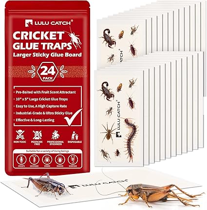 LULUCATCH Cricket & Insect Glue Traps 24 Pack, Adhesive Bug Catcher, Pre-Baited Spider Scorpion Trap, Non-Toxic Glue Boards Indoor for Home Catching Bugs,Small Mice & Rodents, Pet Safe Pest Control