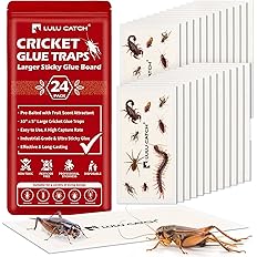 LULUCATCH Cricket & Insect Glue Traps 24 Pack, Adhesive Bug Catcher, Pre-Baited Spider Scorpion Trap, Non-Toxic Glue Boards Indoor for Home Catching Bugs,Small Mice & Rodents, Pet Safe Pest Control