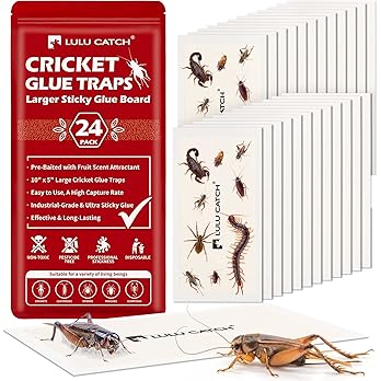LULUCATCH Cricket & Insect Glue Traps 24 Pack, Adhesive Bug Catcher, Pre-Baited Spider Scorpion Trap, Non-Toxic Glue Boards Indoor for Home Catching Bugs,Small Mice & Rodents, Pet Safe Pest Control