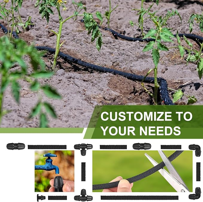 100 ft 1/4 Inch Soaker Hose 50 ft 1/2 Inch Drip Irrigation Tubing with Hose Connector Accessories Drip Irrigation System for Watering Garden Planters Flower Vegetable Lawn Yard