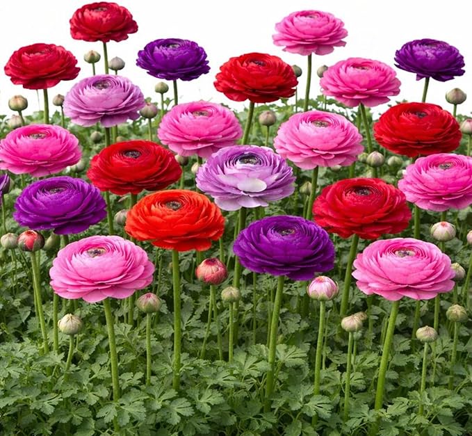 Easy to Grow Ranunculus Tecolote Very Berry Collection 30 Plant Bulbs - Pink Purple & Red Flowers Spring Full Sun Temperate Climate from Carlsbad Flower Fields