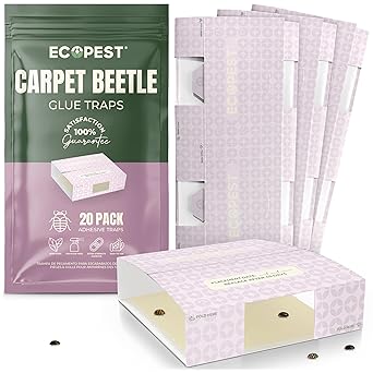 Carpet Beetle Traps – 20 Pack | Sticky Indoor Glue Boards for Carpet Beetles, Larvae & Other Crawling Insects | Non-Toxic Pest Control Trap & Monitor for Closets, Storage Areas, and More