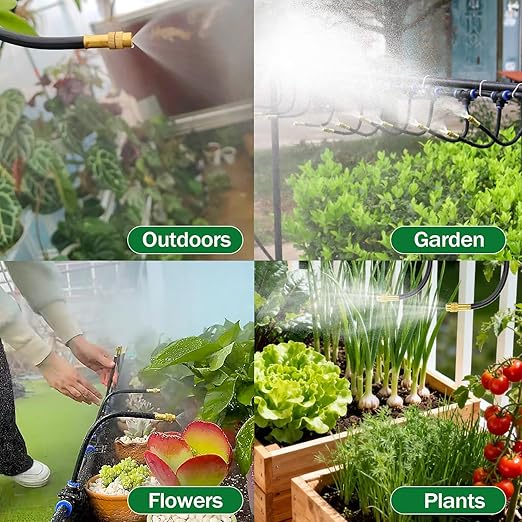 50Ft Drip Irrigation System 360°Adjustable Atomizing Copper Nozzle Irrigation System for Garden Watering System 5/16"Bendable Drip Irrigation Kit for Garden Yard Lawn Plants (50FT)