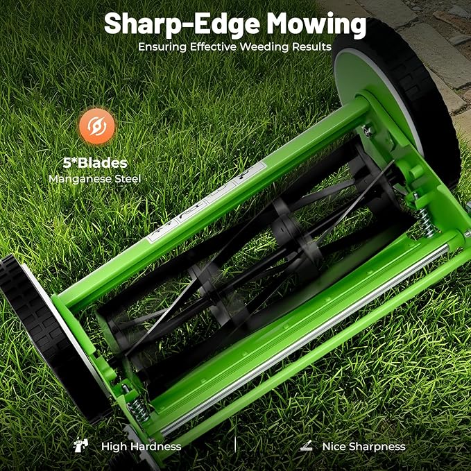 16 Inch Manual Push Reel Lawn Mower, 5 Blade Grass Catcher Push Outdoor Power Tools with Grass Catcher, Leaf Collector Lawn Sweeper for Villa Yards, Park Greening, Factory Greening
