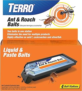 TERRO Ant & Roach Bait - Indoor Ant Killer and Roach Killer - 4 Bait Stations - Attracts and Kills Ants, Roaches, and Silverfish - T360