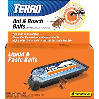 TERRO Ant & Roach Bait - Indoor Ant Killer and Roach Killer - 4 Bait Stations - Attracts and Kills Ants, Roaches, and Silverfish - T360