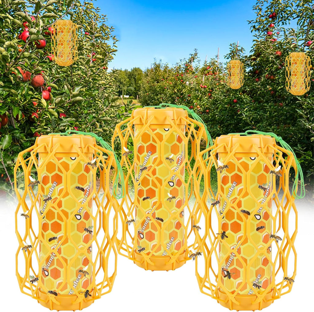 4 Pack Upgraded Wasp Trap Outdoor Hanging, Carpenter Bee and Hornet Catcher, Reusable Yellow Jacket Trap with Bait Reservoir, Bee Killer and Wasp Catcher for Outside (Green)