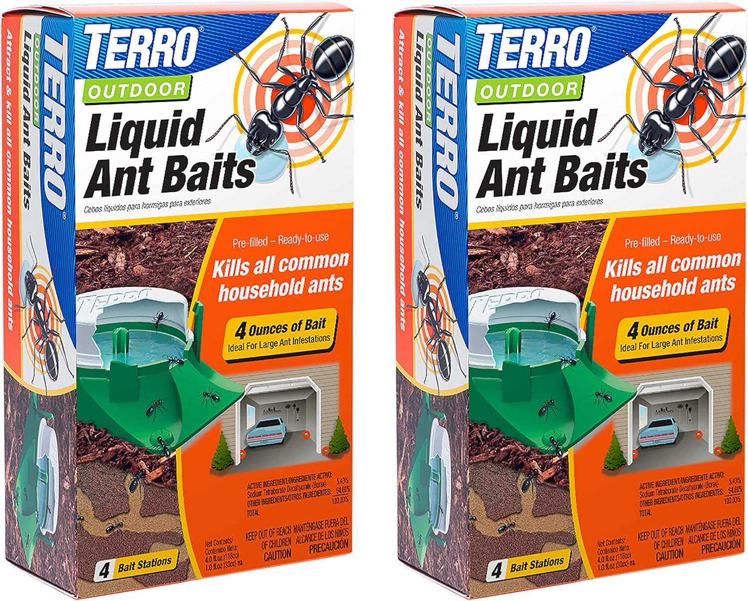 TERRO T1804-6 Outdoor Ready-to-Use Liquid Ant Bait Killer and Trap - Kills Common Household Ants - 4 Bait Stations