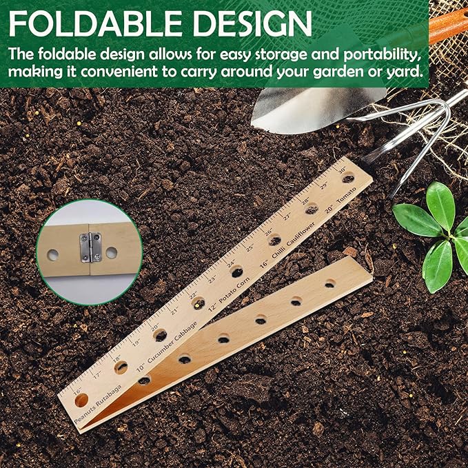 Foldable Plant Ruler Spacer Tool Seeder – Precise Planting for Vegetable Garden Yard – Wooden Seeding Spacing Ruler with Plant Dibble