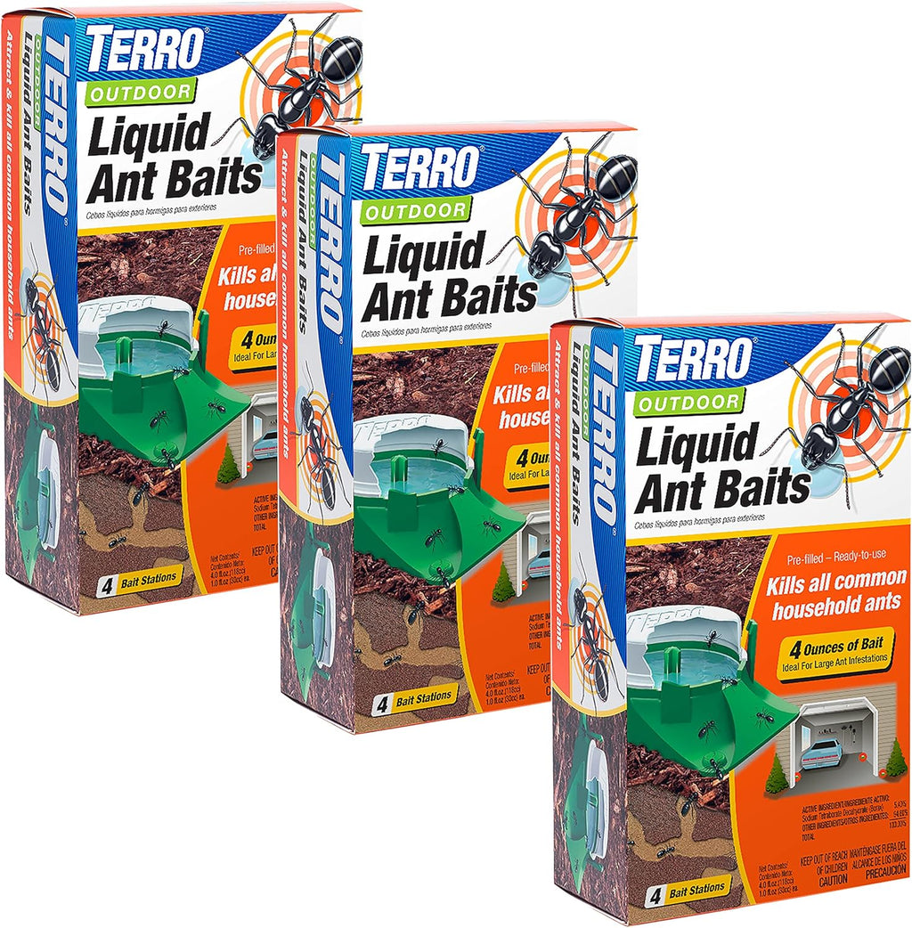 TERRO T1804-6 Outdoor Ready-to-Use Liquid Ant Bait Killer and Trap - Kills Common Household Ants - 4 Bait Stations