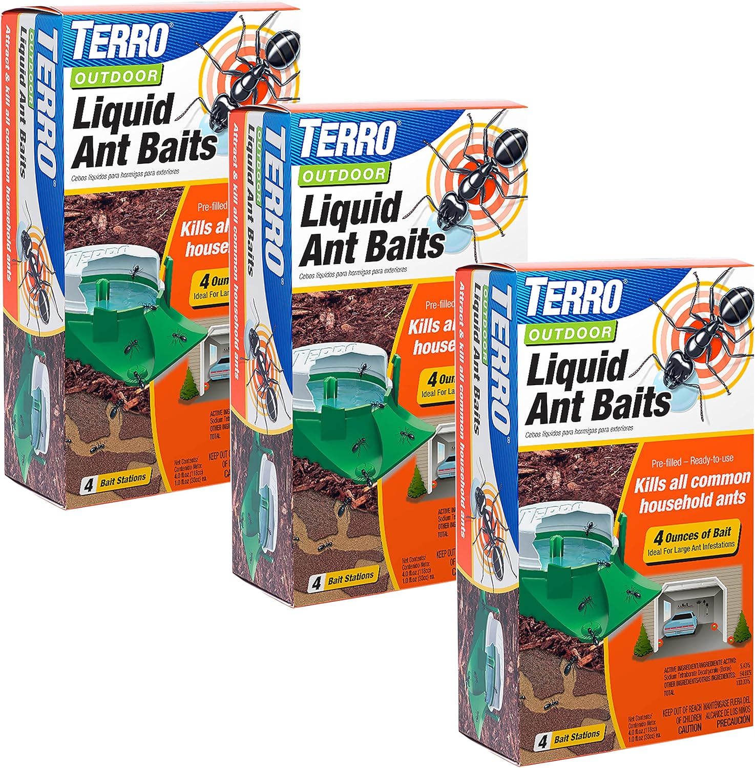 TERRO T1804-6 Outdoor Ready-to-Use Liquid Ant Bait Killer and Trap - Kills Common Household Ants - 4 Bait Stations