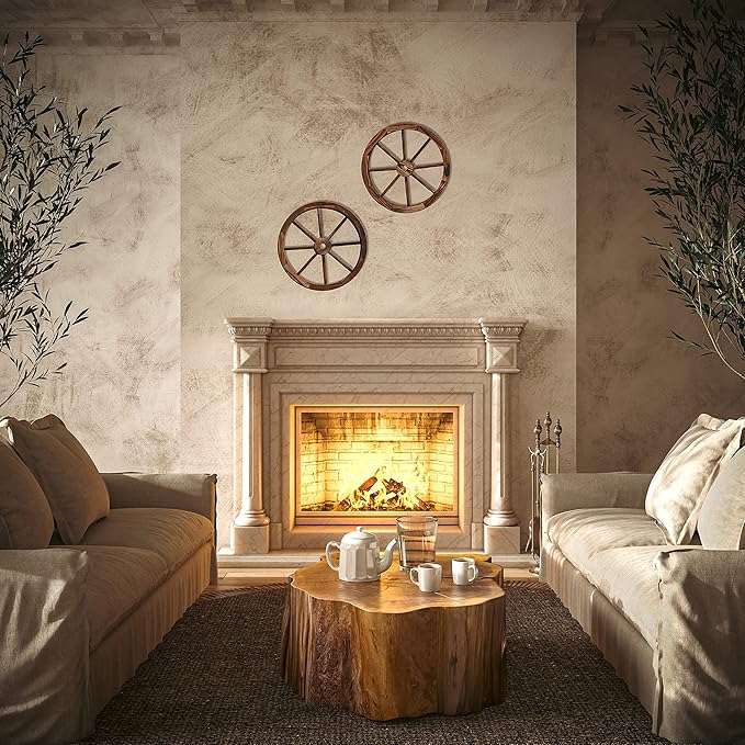 Trademark Innovations Decorative Vintage Wood Garden Wagon Wheel with Steel Rim - 17.7" Diameter (Set of 2)