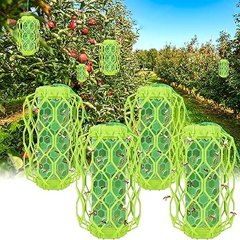 4 Pack Upgraded Wasp Trap Outdoor Hanging, Carpenter Bee and Hornet Catcher, Reusable Yellow Jacket Trap with Bait Reservoir, Bee Killer and Wasp Catcher for Outside (Green)