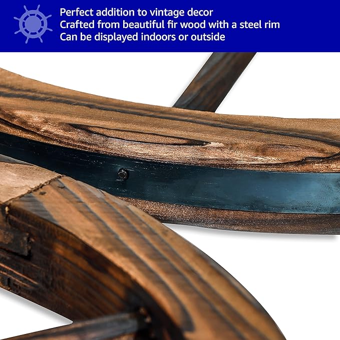 Trademark Innovations Decorative Vintage Wood Garden Wagon Wheel with Steel Rim - 17.7" Diameter (Set of 2)