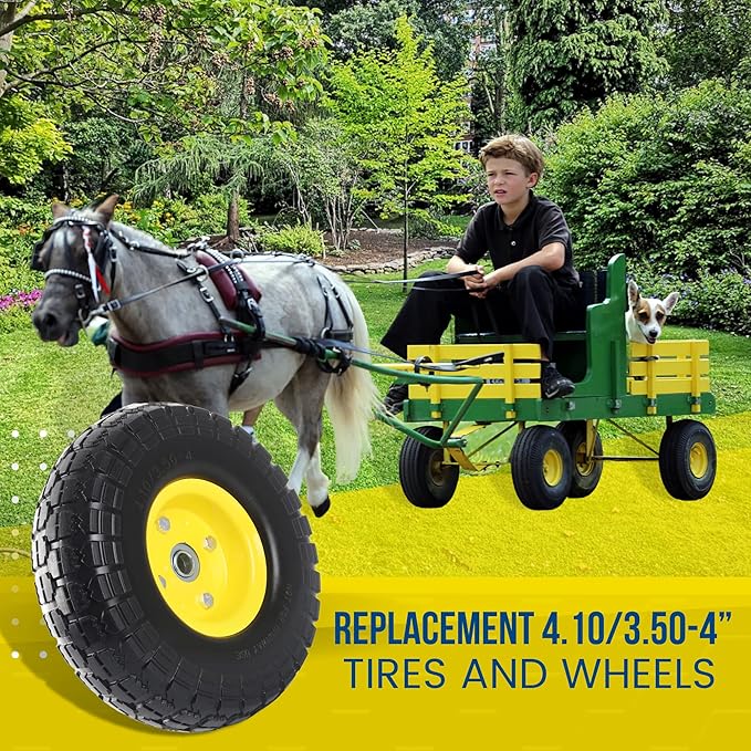 (2-Pack) 10-Inch Solid Tire Wheels - Replacement 4.10/3.50-4" Flat Free Tires and Wheels with 5/8" Axle Bore Hole Bearings, 2.17" Offset Hub -Perfect for Hand Truck, Wheelbarrow, Gorilla Carts
