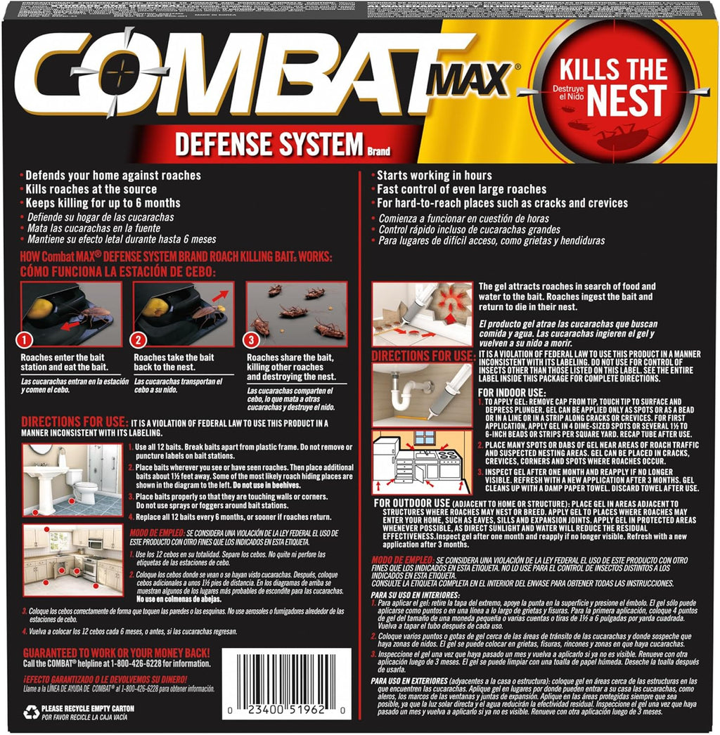Combat Max Defense System Brand, Small Roach Killing Bait and Gel, 12 Count