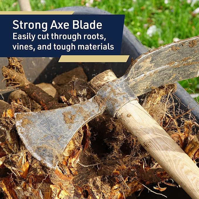 Cutter Mattock Digging Tool - 42” Garden Hoe and Hand Pick Axe Splitting Hatchet with Steel Blades and Wood Handle -Pickaxe for Digging Tools for Hard Ground, Weeding, Planting by Kings County Tools