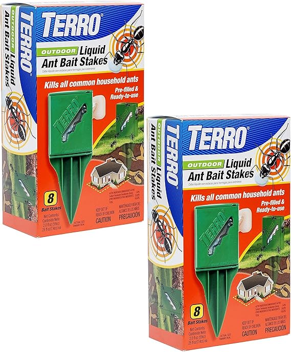 Terro T1812 Outdoor Liquid Ant Killer Bait Stakes - 8 Count (0.25 oz each) (2 Pack)
