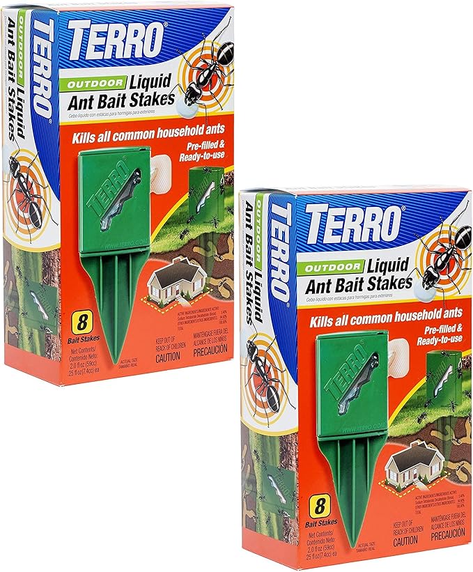 Terro T1812 Outdoor Liquid Ant Killer Bait Stakes - 8 Count (0.25 oz each) (2 Pack)