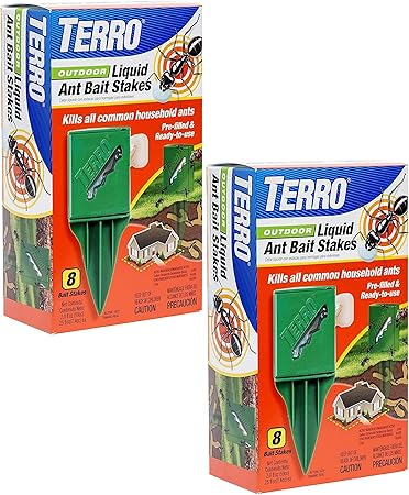 Terro T1812 Outdoor Liquid Ant Killer Bait Stakes - 8 Count (0.25 oz each) (2 Pack)