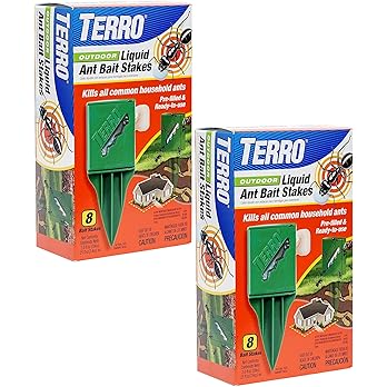 Terro T1812 Outdoor Liquid Ant Killer Bait Stakes - 8 Count (0.25 oz each) (2 Pack)