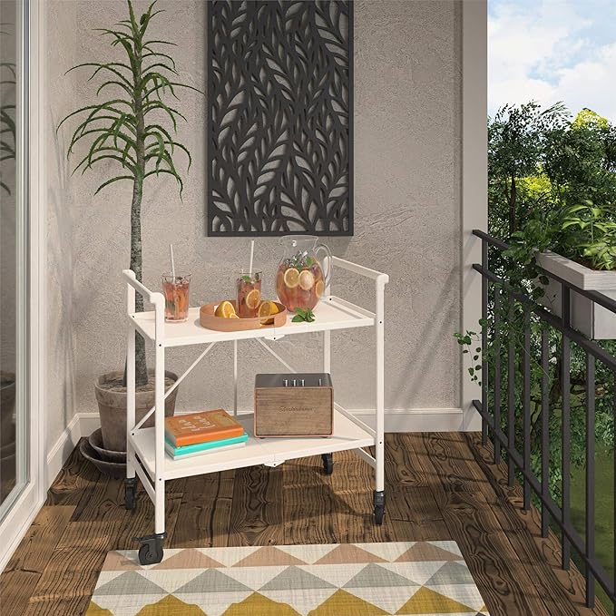 COSCO Outdoor Living™ Outdoor and Indoor Folding Serving Cart with Wheels and 2 Shelves, White