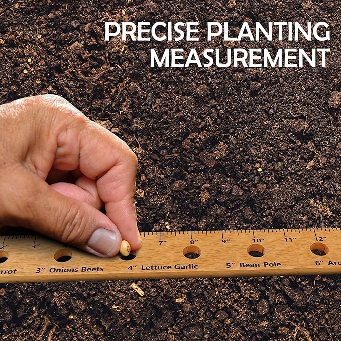 Foldable Plant Ruler Spacer Tool Seeder – Precise Planting for Vegetable Garden Yard – Wooden Seeding Spacing Ruler with Plant Dibble