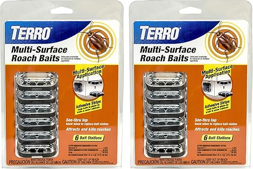 TERRO T500SR Indoor Multi-Surface Roach Bait Stations - Indoor Roach Killer, 12 Bait Stations, Black