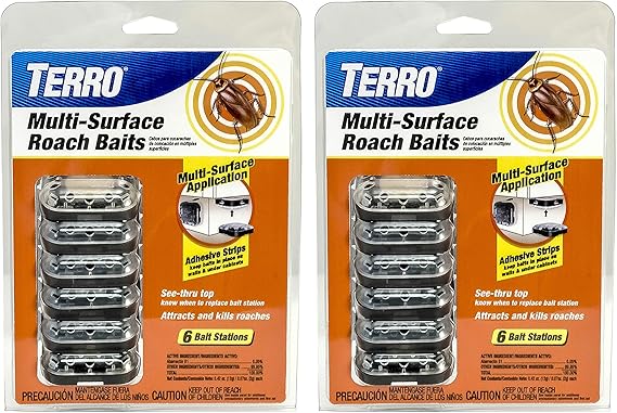TERRO T500SR Indoor Multi-Surface Roach Bait Stations - Indoor Roach Killer, 12 Bait Stations, Black