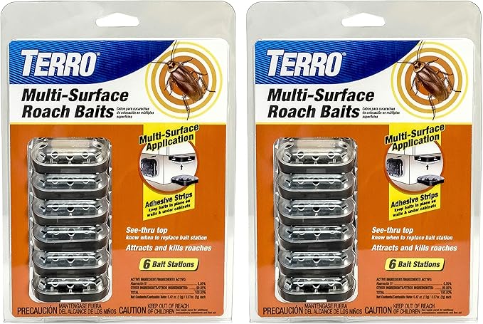 TERRO T500SR Indoor Multi-Surface Roach Bait Stations - Indoor Roach Killer, 12 Bait Stations, Black