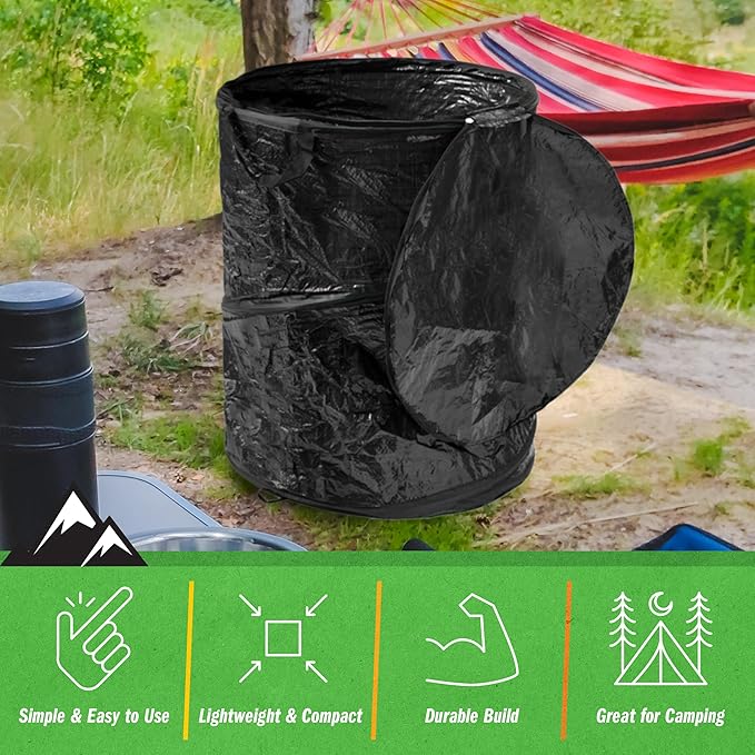 Collapsible Trash Can - 44-Gallon Portable Garbage Can Outdoor Bin with Zippered Lid for RV, Camping, Parties, or Yard Waste by Wakeman (Black)