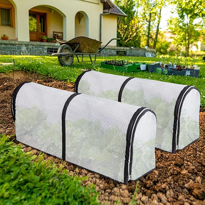 2 Pcs Garden Rows Plants Cover- Garden Beds Vegetable Rows Plant Protector- Plant Net Cage Guard Greenhouse Cover with Ground Nails for Protecting Vegetables Fruits Seedlings Flowers from Animals