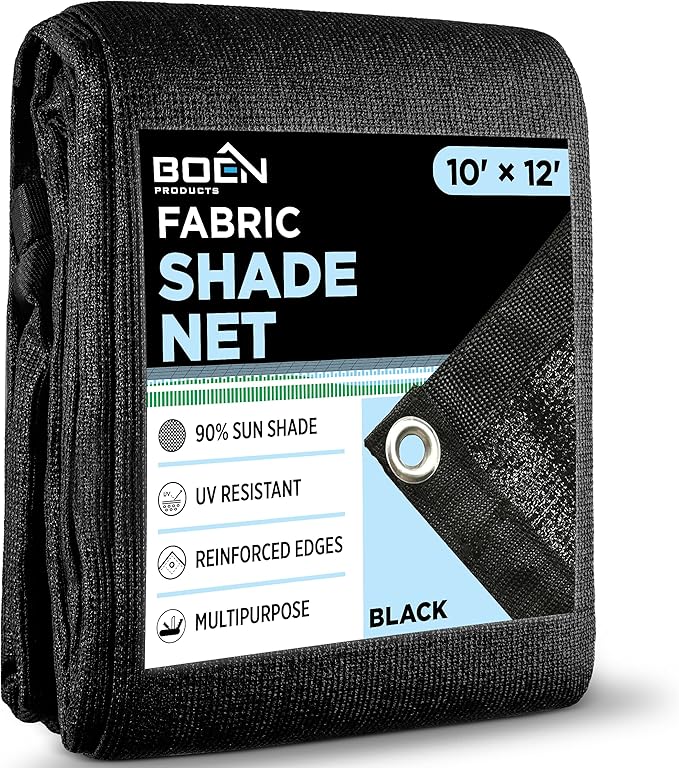 Shade Cloth Mesh tarp with Grommets for Sunblock Outdoor Greenhouse Shade or Patio Screen Garden Shade Cloth Cover for Plants, Pool or Dog Shade 90% Blockage (10' x 12', Black)
